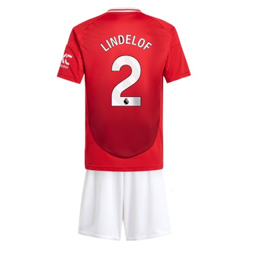 Fotballdrakt Barn Manchester United Victor Lindelof #2 Hjemmedraktsett 2024-25 Kortermet (+ Korte bukser)